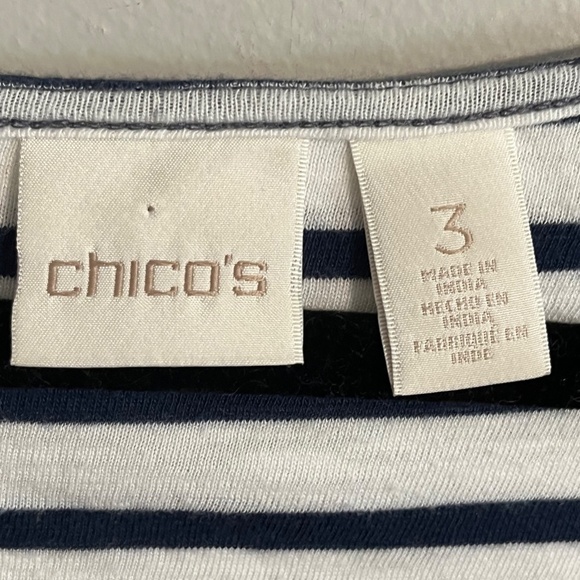 Chicos Women Shirt Size XL Blue Striped Coastal Preppy Mature Old Money Classic - Picture 7 of 14